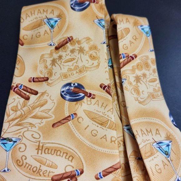 Tommy Bahama Tie Cigar Havana Smoker Necktie Silk Handmade Neck Tie Yellow - Picture 3 of 9